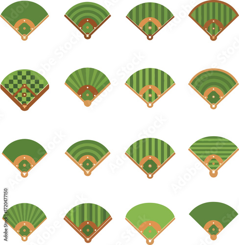 Baseball Field Diamond Top View Icons Set