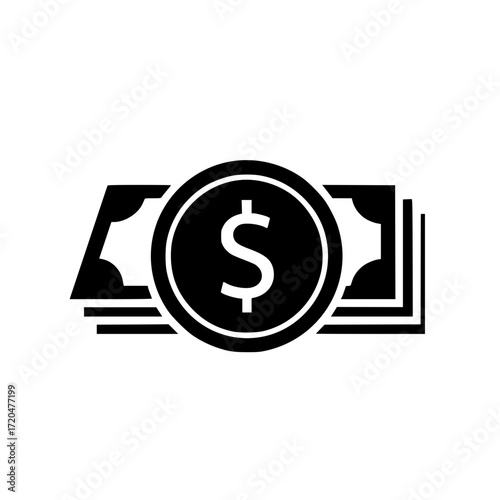 stacked dollar banknotes with currency circle symbol isolated on white background for finance and banking design.
