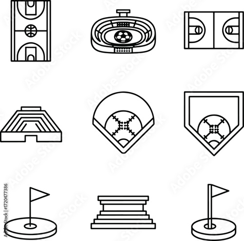 Sport Fields and Stadiums Line Icons Collection