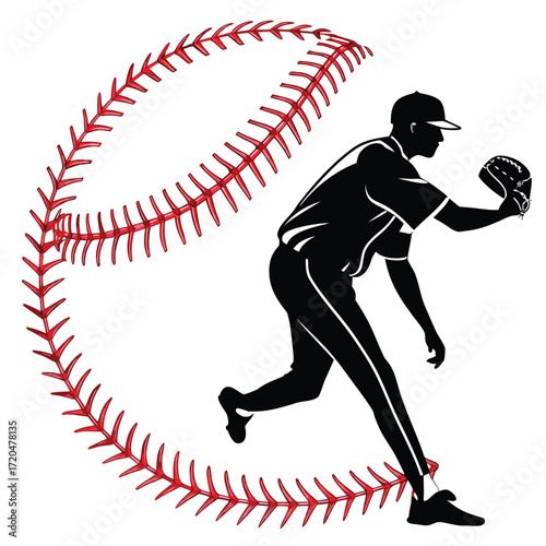 Baseball pitcher winding up silhouette