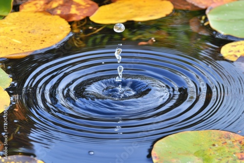 Water droplet impact on pond, ripples