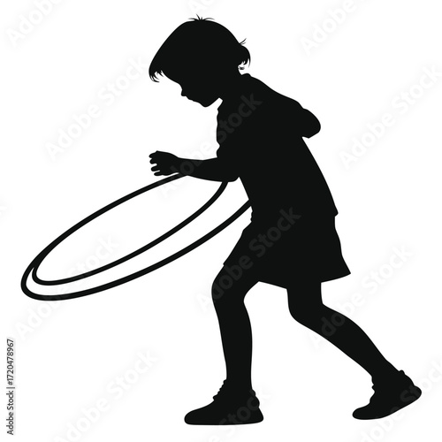 Child playing with hula hoop silhouette