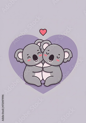 Cute Kawaii Koalas Hugging with Heart Icon