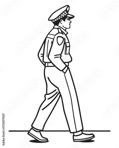 security Man Outline PNG – Minimal Line Art Drawing on Transparent Background