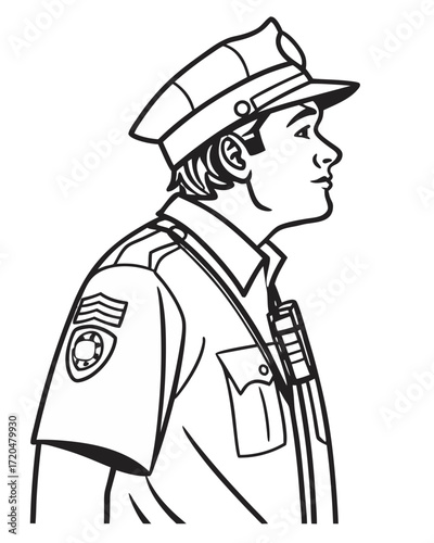 security Man Outline PNG – Minimal Line Art Drawing on Transparent Background