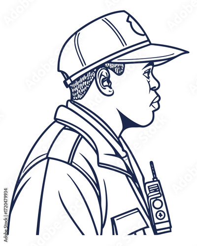security Man Outline PNG – Minimal Line Art Drawing on Transparent Background