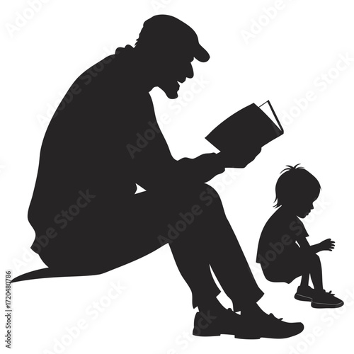 Grandparent reading bedtime story silhouette