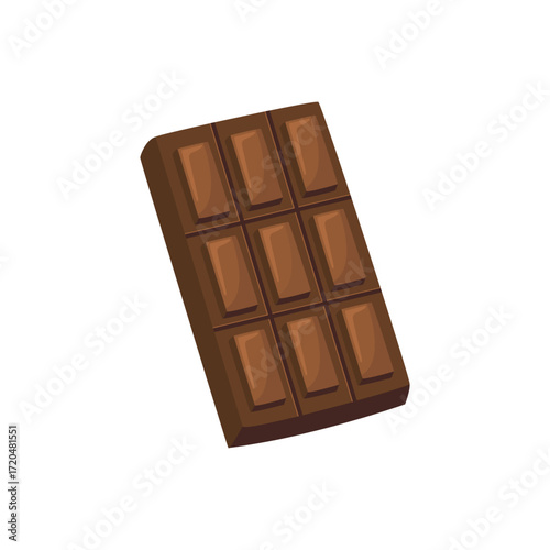 A chocolate bar divided into nine rectangular pieces on a white background