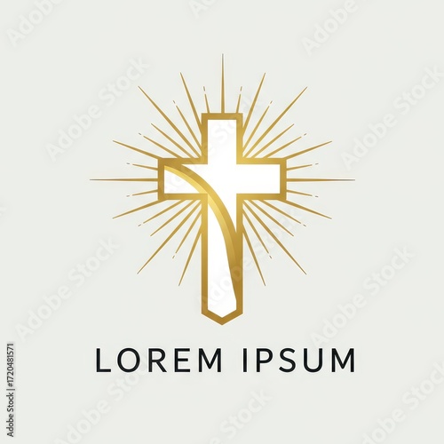 Elegant golden Christian cross emblem, radiating light, set against a neutral background.