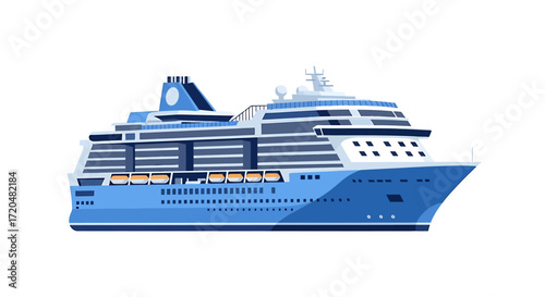 Blue Cruise Ship Vector Illustration on White Background