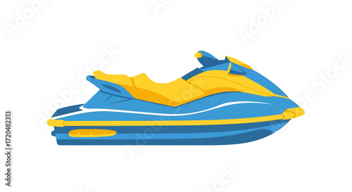Isolated Blue and Yellow Jet Ski Vector Illustration on White Background