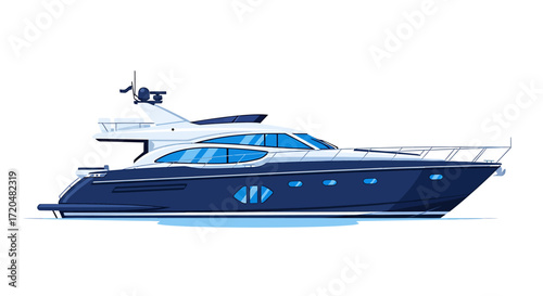 Vector Illustration of a Luxury Motor Yacht Isolated on White Background