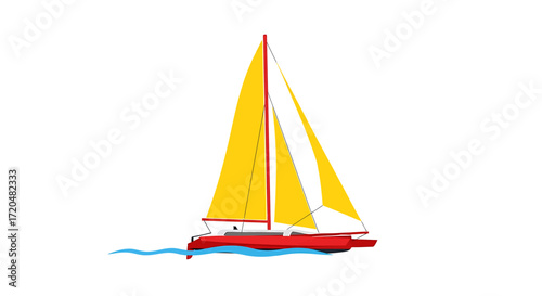 Modern Cartoon Illustration of a Red and Yellow Sailboat on the Water