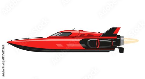 Futuristic Red Jet Boat Vector Illustration on White Background
