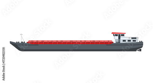 Isolated Cargo Barge Illustration on White Background