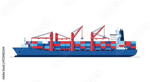 Vector Illustration of a Cargo Container Ship Isolated on White Background