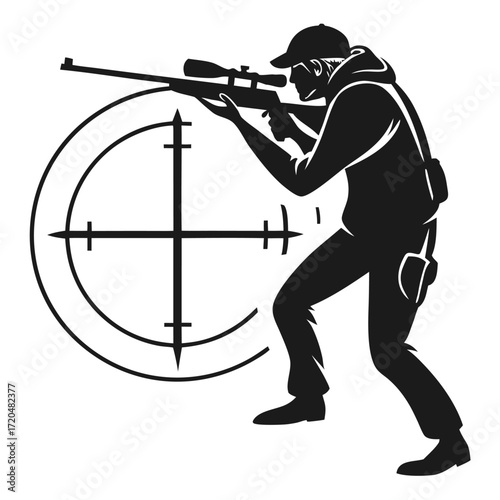 Hunter aiming crossbow silhouette