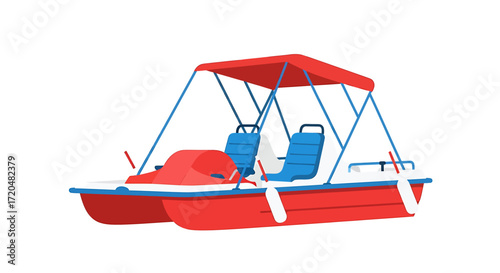 Red and White Pedal Boat Illustration on White Background