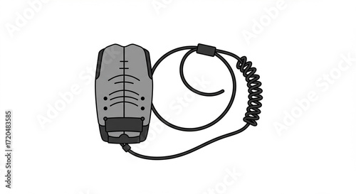 Isolated Vector Illustration of a Grey Stun Gun with Coiled Cord for Self-Defense