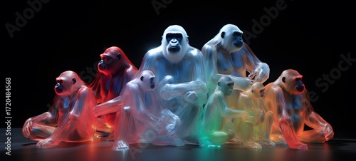 Tiny figures from life white gorilla, Miniature Humans and a Life-Sized White Gorilla, ai generative