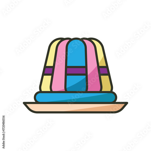 A colorful layered jelly on a plate