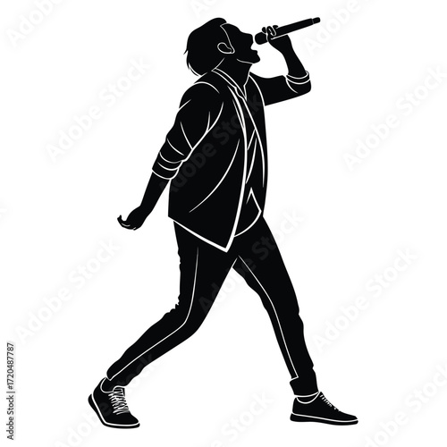 Singer with one hand on ear silhouette