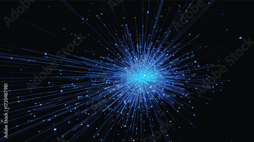 Blue Light Explosion Bursting Outwards on Black Background abstract energy.