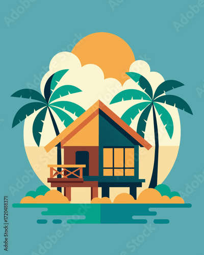 A perfect mix of island vibes and work productivity as the bungalow offers an authentic beach experience while still being able to meet deadlines and goals.. Vector illustration