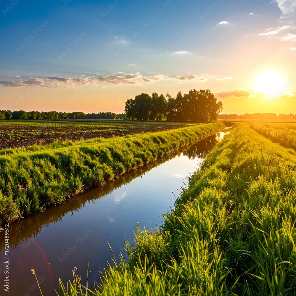 Naklejka premium Scenic rural landscape at sunset