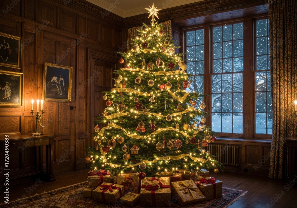 Fototapeta premium Majestic Christmas Tree in a Snow-Covered Winter Wonderland