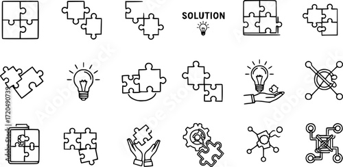 Stroke line icons set of solution.