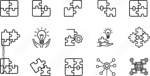 Stroke line icons set of solution.