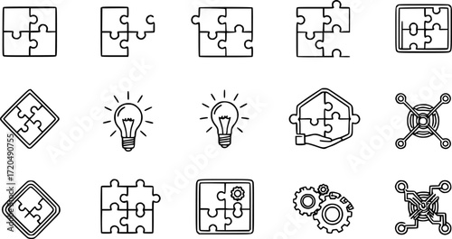 Stroke line icons set of solution.
