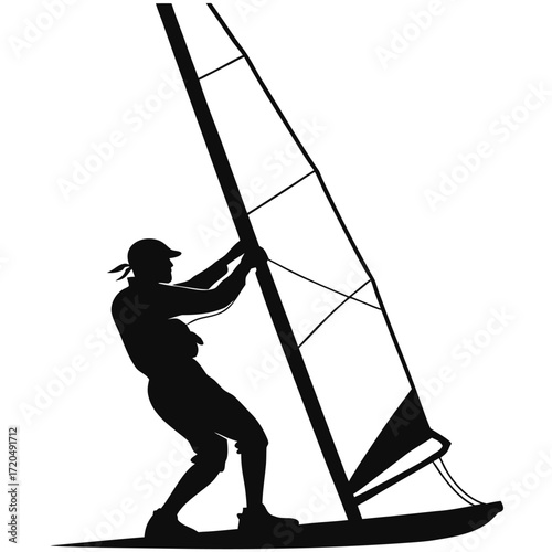 Sailor hoisting sail silhouette