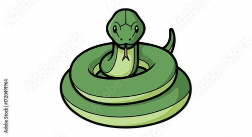 Adorable cartoon snake coiled and ready for reptile adventures, perfect for children's books, pet shops, and educational resources about nature