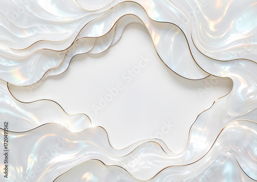 Elegant white abstract background with soft flowing shapes and golden edges. Perfect template for invitations, business cards, banners, gift certificates and posters