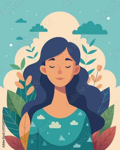 As the gentle breeze blows through the sanctuary a freelancer closes their eyes and takes a deep breath appreciating the rejuvenating effects of being surrounded by nature.. Vector illustration