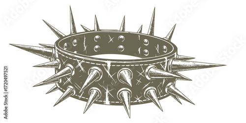 Grunge black and white spiked leather band illustration 