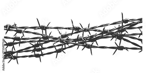 Grunge black and white illustration of spiked barbed wire for urban design