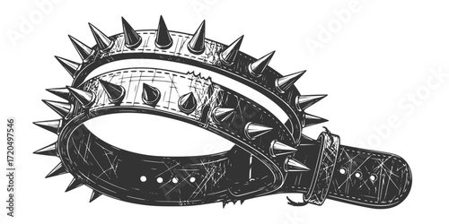 Grunge black and white spiked leather band illustration 