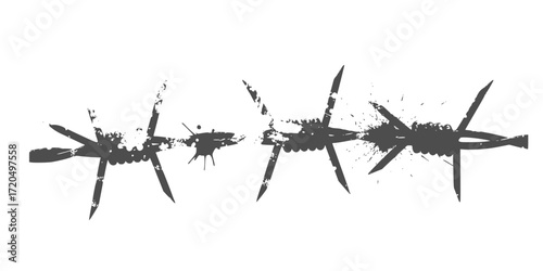 Grunge black and white illustration of spiked barbed wire for urban design