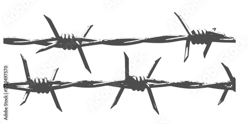 Grunge black and white illustration of spiked barbed wire for urban design
