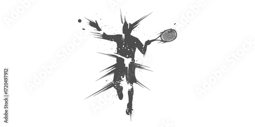 Grunge silhouette of tennis player in action