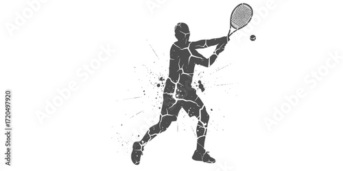 Grunge silhouette of tennis player in action