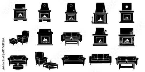 Cozy home interiors: black and white sketch collection