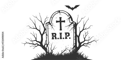 Grunge black and white tombstone illustration