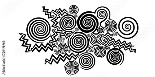 Ethnic ornaments collection: tribal spirals and zigzag patterns 