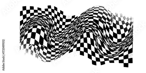 warped checkerboard with stipple dotwork design