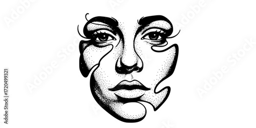 Surreal face with starry stipple effect