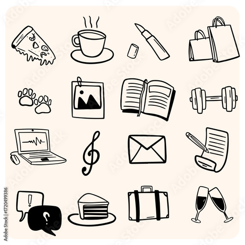 Hand-Drawn Lifestyle and Hobby Icon Set